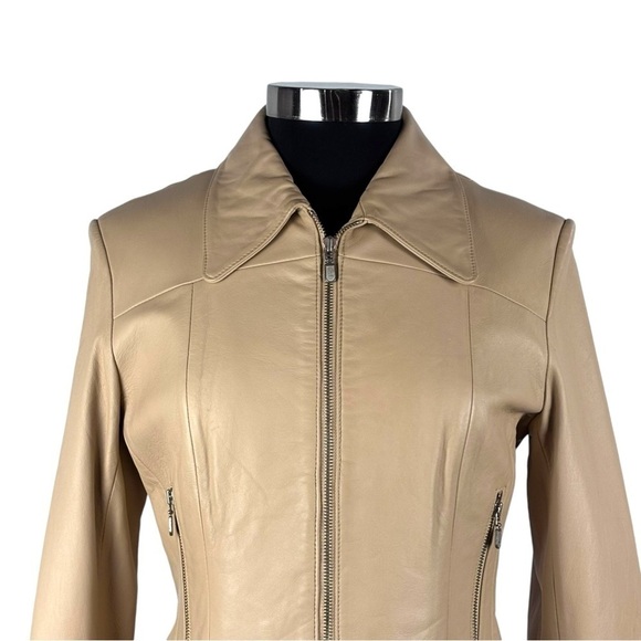 VINTAGE Y2K VID COLLECTION LEATHER LACE UP CORSET STYLE CREAM ZIP UP JACKET - Picture 7 of 15